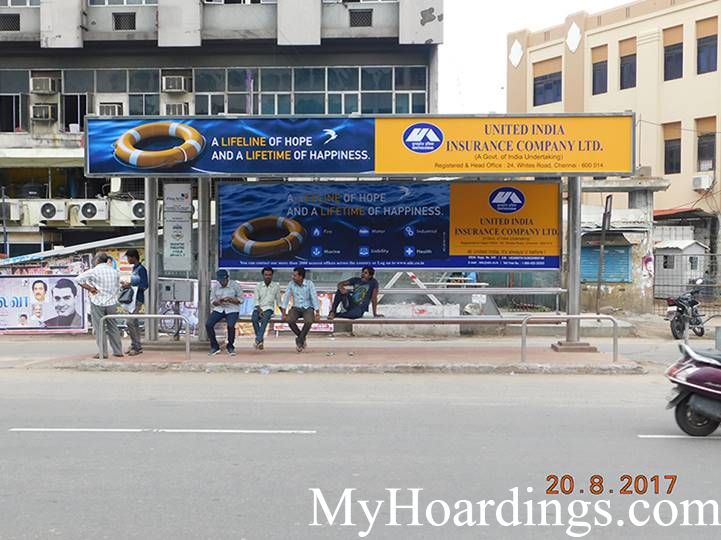 Bus Stop Ads at Shanthi Theatre Bus Stop in Chennai, Best Hoardings Advertising company in Chennai
